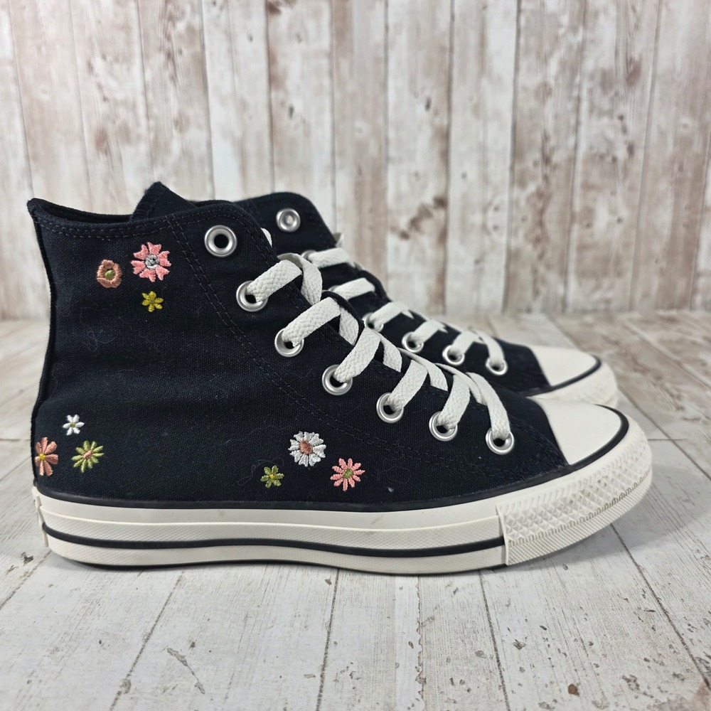 Converse Chuck Taylor All Star High Top Floral Embroidered Black Sneakers Size 7